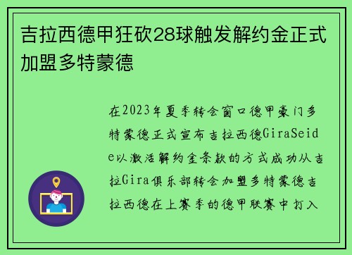 吉拉西德甲狂砍28球触发解约金正式加盟多特蒙德